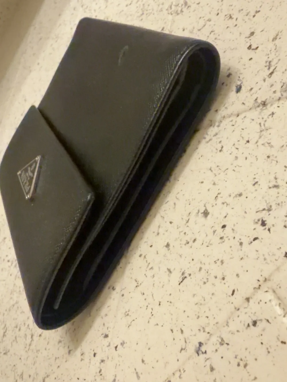 Prada Black Saffiano Leather Flap Wallet with Triangle Logo